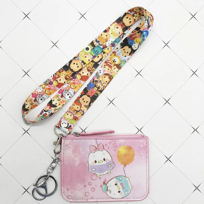 Disney Mickey mouse PU coin purse card holder keychain key lanyard meal card bus card case coin bag Stitch Document card bag