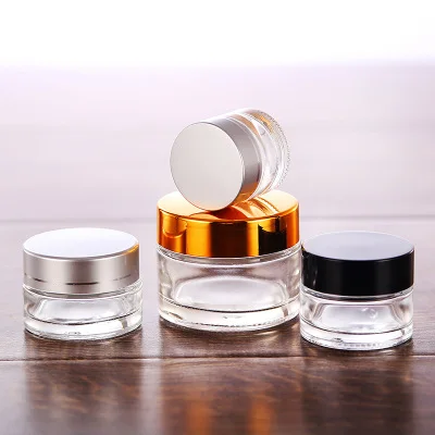 12x 5g 10g 15g 20g 30g 50g 100g Travel Mini cream glass jar clear glass container with gold black silver cap Cosmetic Packaging