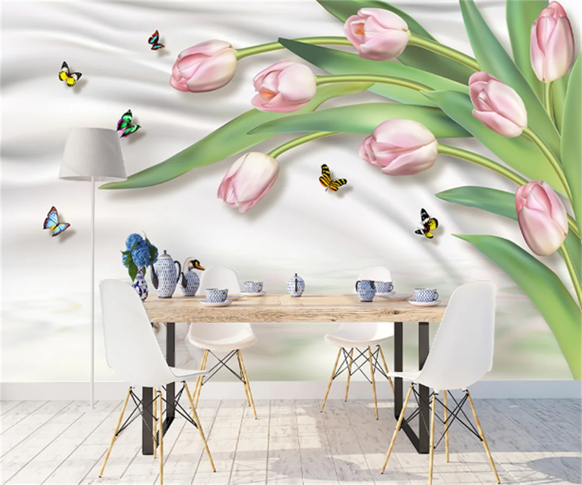 

Customize any size wallpaper mural European 3D circle tulip simple sofa TV background wall sticker photo photo wall papel peint