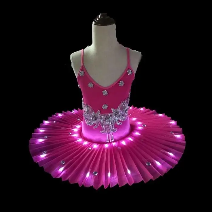 

Women's Professional Ballet Skirt Kids' Swan Ballet LED Illuminate Tutu Dress 4colors 90-170cm Girl Hot drilling tutu skirt