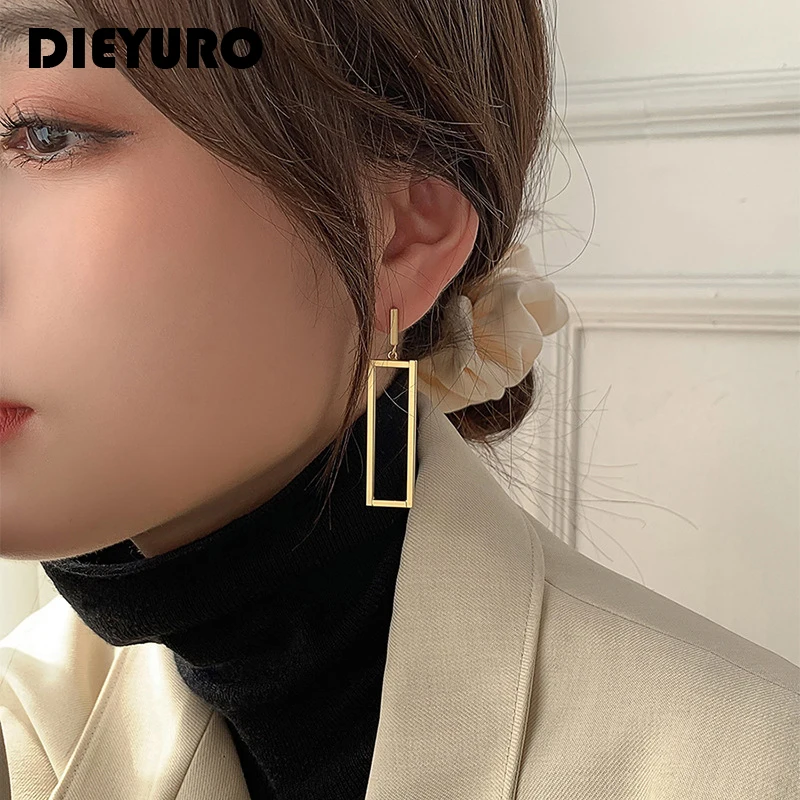 DIEYURO 316L Stainless Steel Minimalist Rectangle Pendant Drop Earrings Luxury Exquisite Friends Party Jewelry Accessories Newly