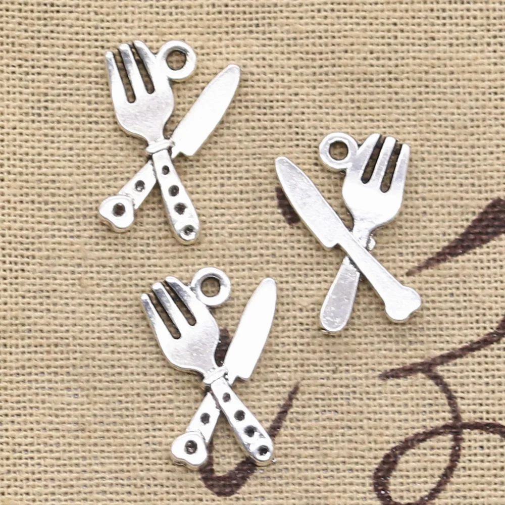 15pcs Charms Cutlery Knife Fork 20x14mm Antique Silver Color Pendants Making DIY Handmade Tibetan Finding Jewelry