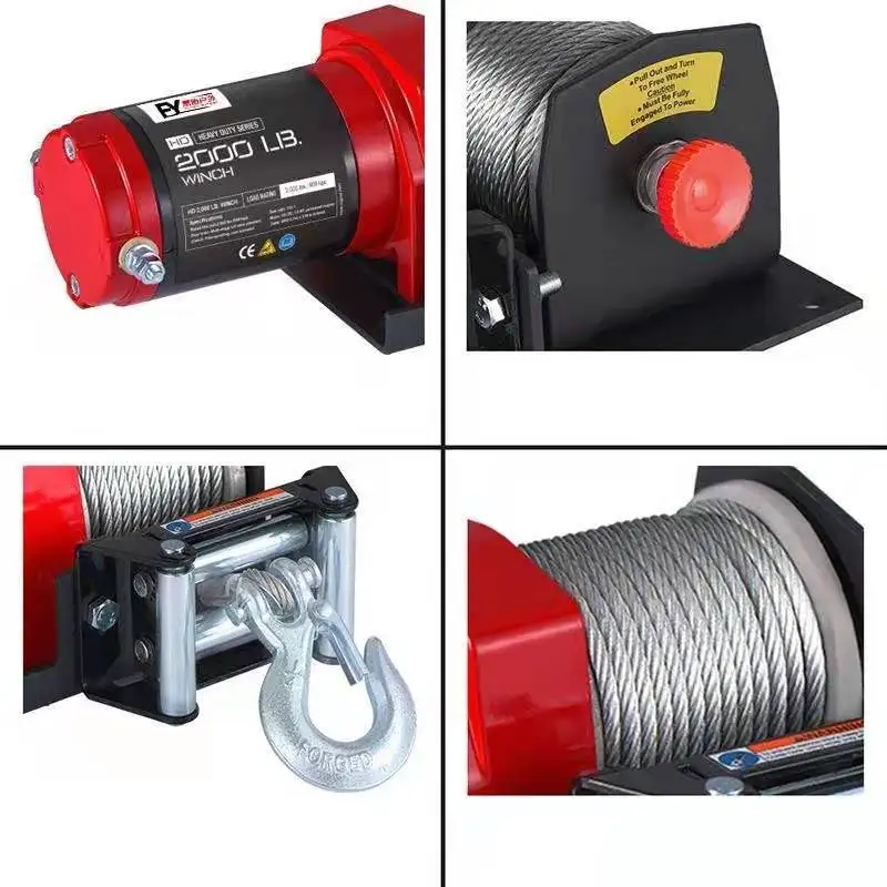 2000 lbs ATV/UTV Electric Winch Steel Cable ATV Off-road Winch 12V/24V Electric Winch With 8M Winch Rope