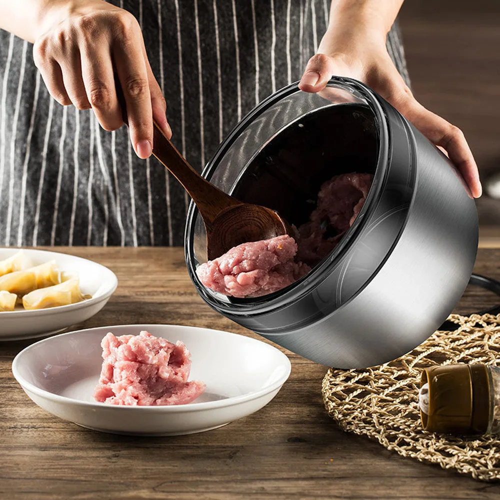 Mezclador de llenado de acero inoxidable multifuncional, picadora de carne pequeña eléctrica para el hogar, Herramienta de mezcla de ajo y verduras de alta potencia, 1.8L