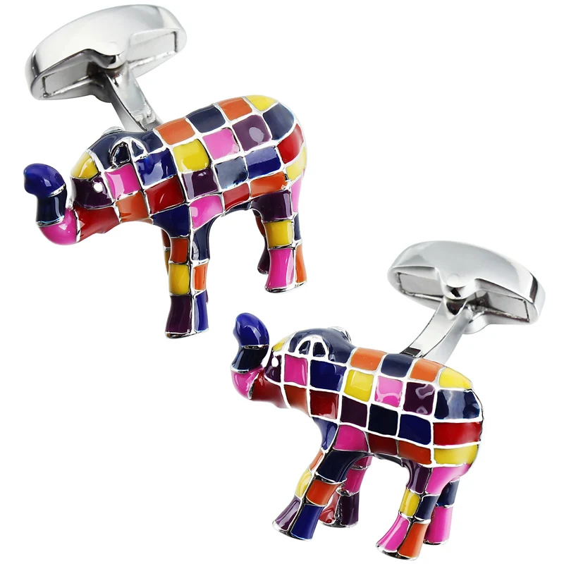 HAWSON Interesting Colorful Elephant Cufflinks High Quality French Shirt Cufflinks Fashion Mens Clothing Accessories with Box