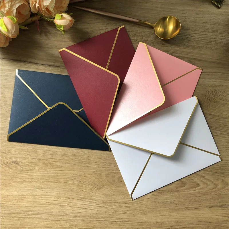 25x 250g Pearl Paper Envelopes White Black Gold Navy blue Pink Emerald Green for 5x7 Wedding Invitation Card gift foil Postcards