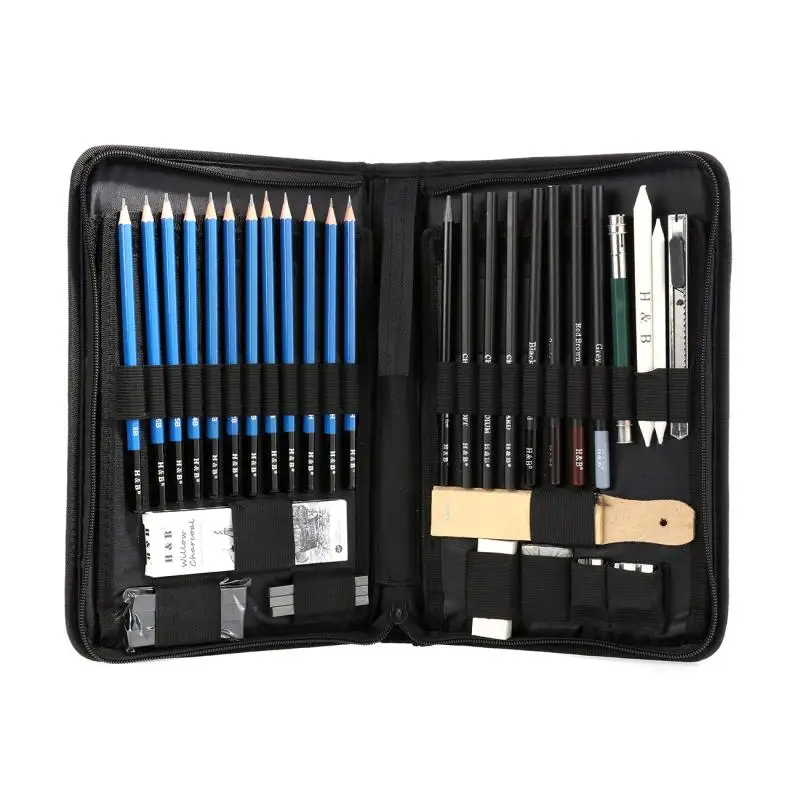 

Professional Art Pencil Set 40pcs Graphite Sketch Pencils Set Complete Drawing Kit Includes Charcoals Pastel Zippered Carry Case