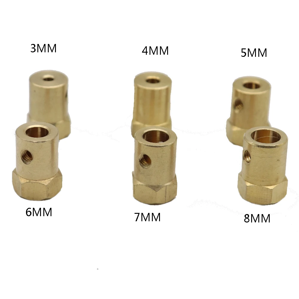 10 ชิ้น/ล็อต 3 มม.4 มม.5 มม.6 มม.7 มม.8 มม.เพลามอเตอร์ Coupling ยืดหยุ่นยางล้อทองเหลือง HEX Coupler ชุดประแจ