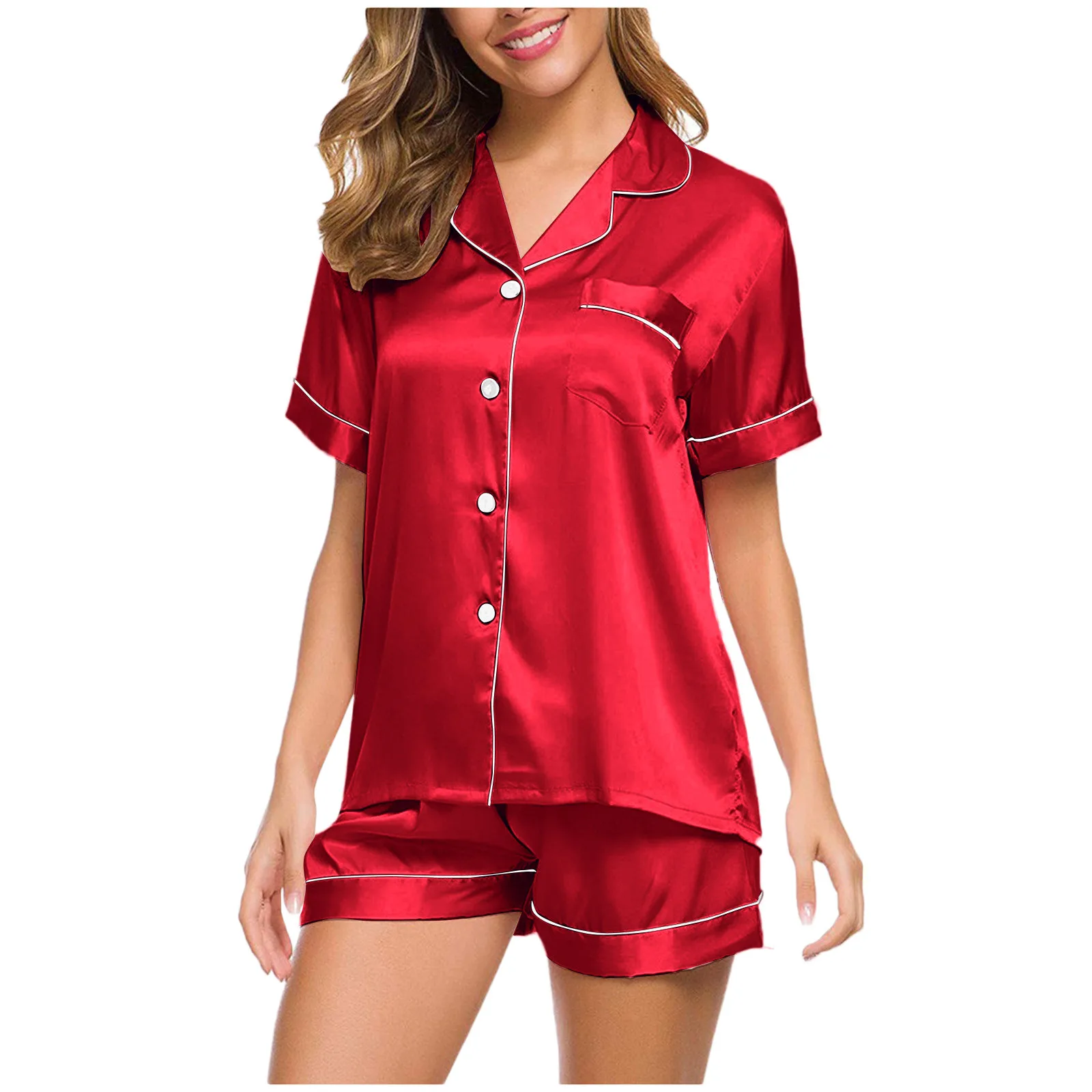 Ensemble de pyjamas en satin pour femmes, vêtements de nuit pour femmes, vêtements de détente pour couple, grande taille, 2 pièces