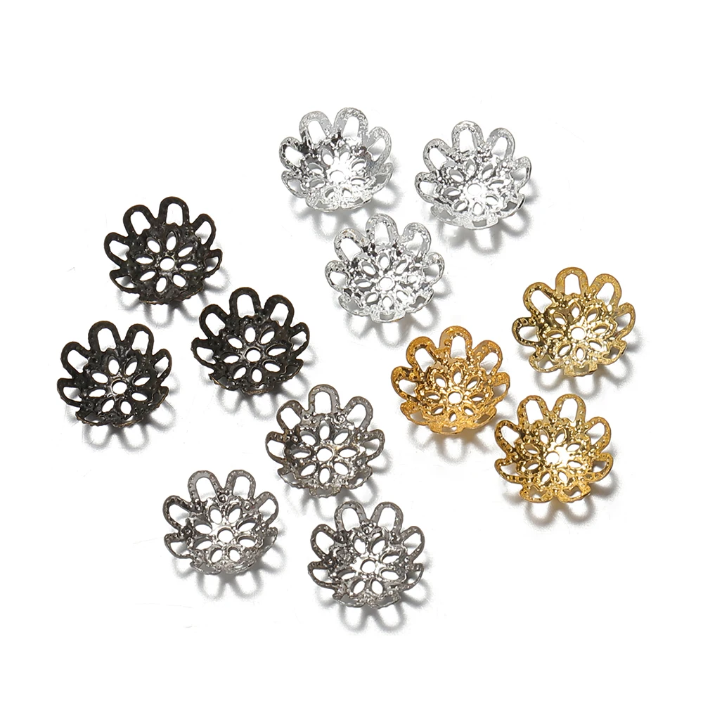 200pcs 10mm Metal Filigree Beads Cap Gold Color Hollow Flower Hats for Jewelry Making Bead Pendants Charms Diy Findings Supplies