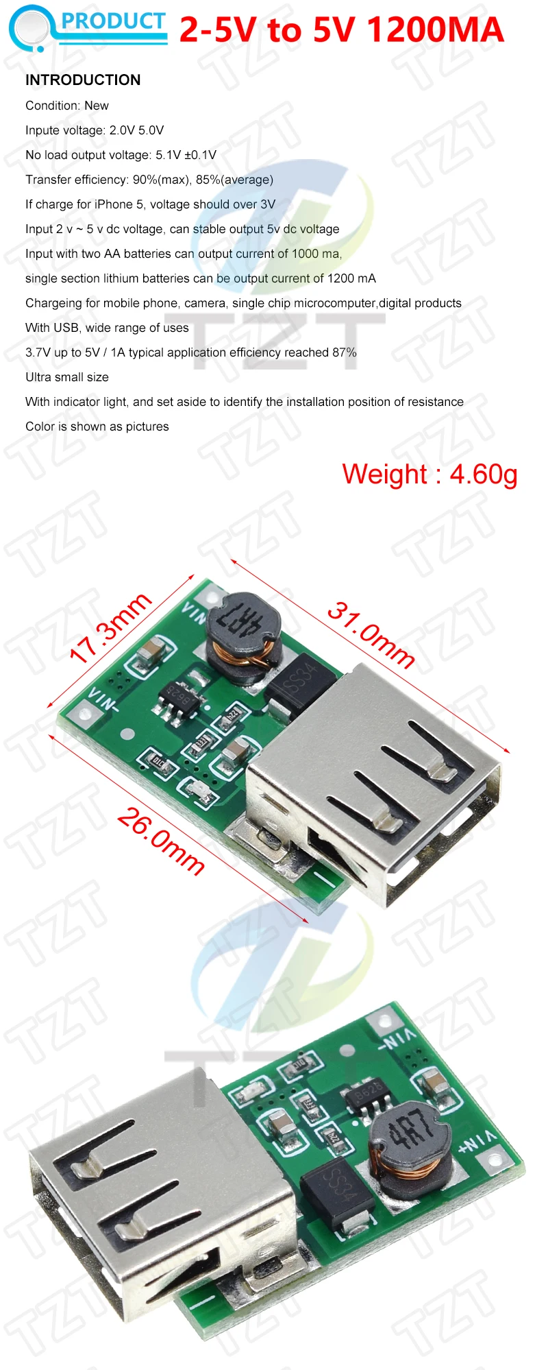 DC-DC-Boost-Modul 0,9-5V auf 5V 9V 480MA 600MA 1200MA 2000MA USB-Ausgangsspannung Step-Up-Lithium-Batteriemodul für Handykamera – Detail 9
