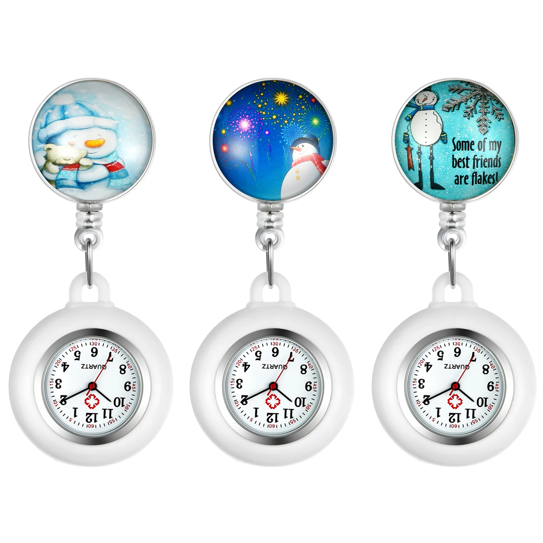 LANCARDO Lovely Super Cute Christmas Snowman Silicone Pocket Watches Medical Doctor Retractable Clip Pendant Gift watches