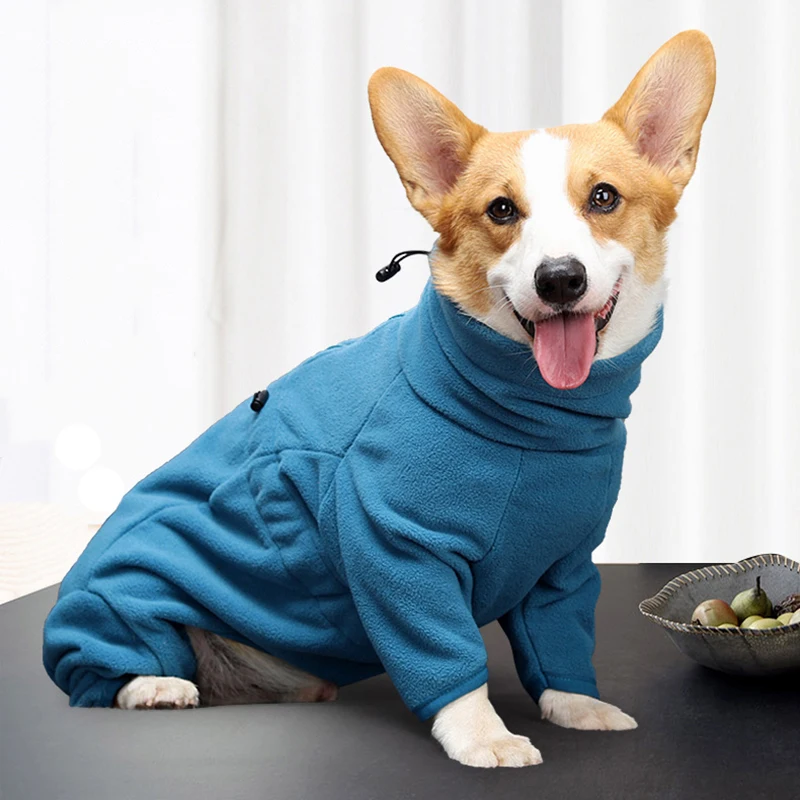 Fleece Dog Clothes Winter Thick Warm Dog Coat for Small Medium Large Dogs Adjustable Pet Hoodies Male/Female Overalls for Corgi