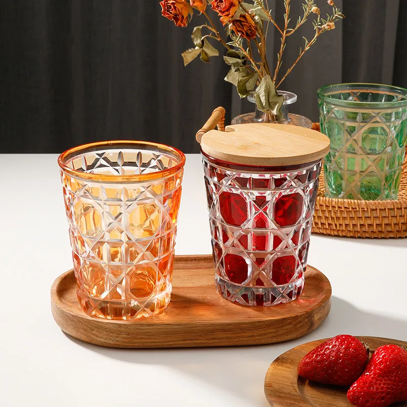 Beer Steins Carved Whisky Glass Tea Mugs Milk Fruit Juice Water Cup Birthday Presents Wedding Gifts Red/Blue/Green 300ML