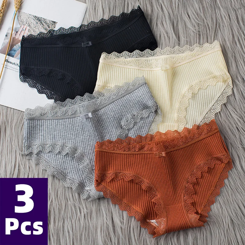 Cotton Panties Women Comfortable Underwears Sexy Middle-Waisted Underpants Female Lingerie Big Size Ladies Briefs 3PCS/lot