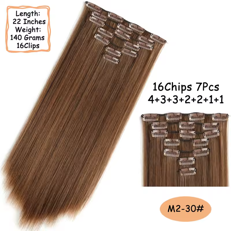 NICESY 16Clips Synthetic 24Inch Long Curly Hair Hairpiece Heat Resistant Hair Extension Clips In Ombre Black Brown Blond Women - Image 32