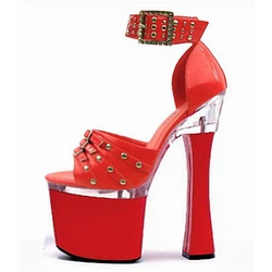 Plus:34-44 Summer Fashion Transparent Ankle Strap CD Sandals Female 18cm Thick Heel Platform High-heeled Shoes Woman Dress Pumps
