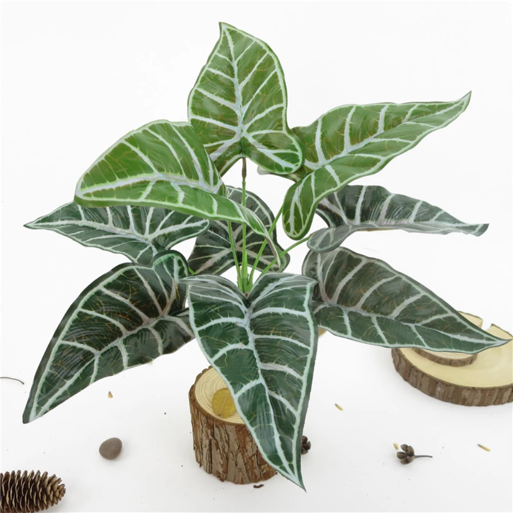 1Pc Lifelike Artificial Alocasia zebra-Stripe  Leaves Fake Plant  for Home Hotel Cafe Office Party Photography Festival Decor