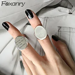 Foxanry Stamp Smooth Rings for Women Fashion Simple English Letter Wide Round Geometric Party Jewelry Gifts