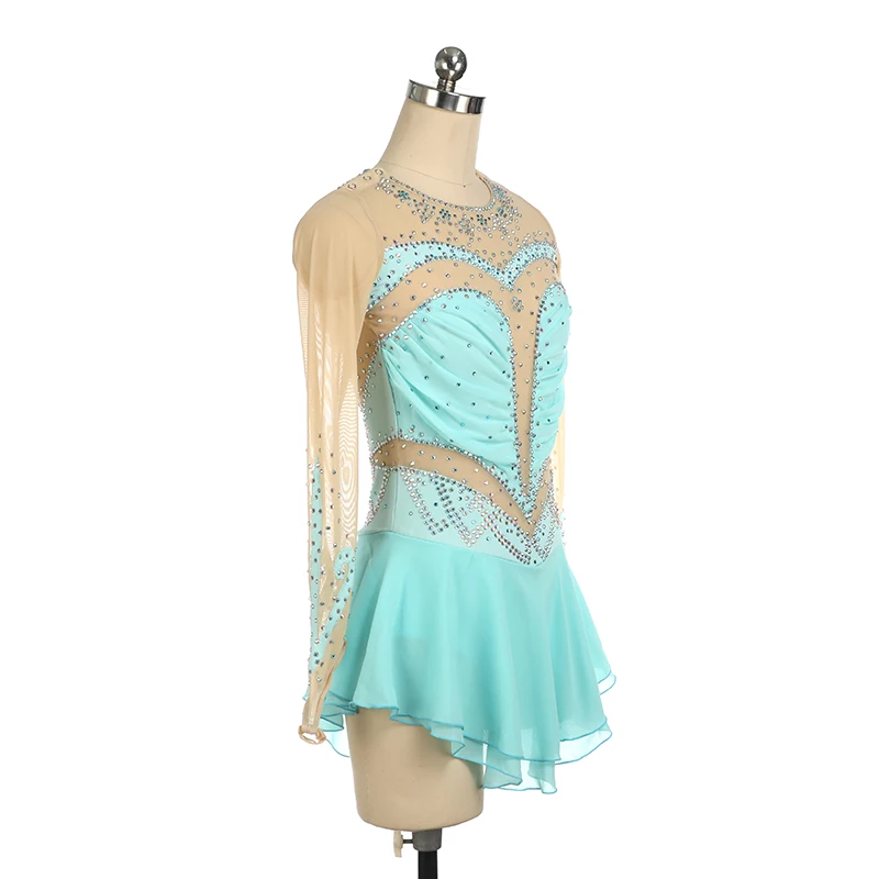 Figure Skating Dress Costume Customized Competition Ice Skirt for Girl Women Kids Gymnastics Light blue shiny