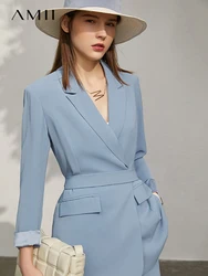 Amii Minimalism Spring New Offical Lady Solid Lapel Full Sleeve Belt Women's Coat Causal Women's Suit Pants 12140246