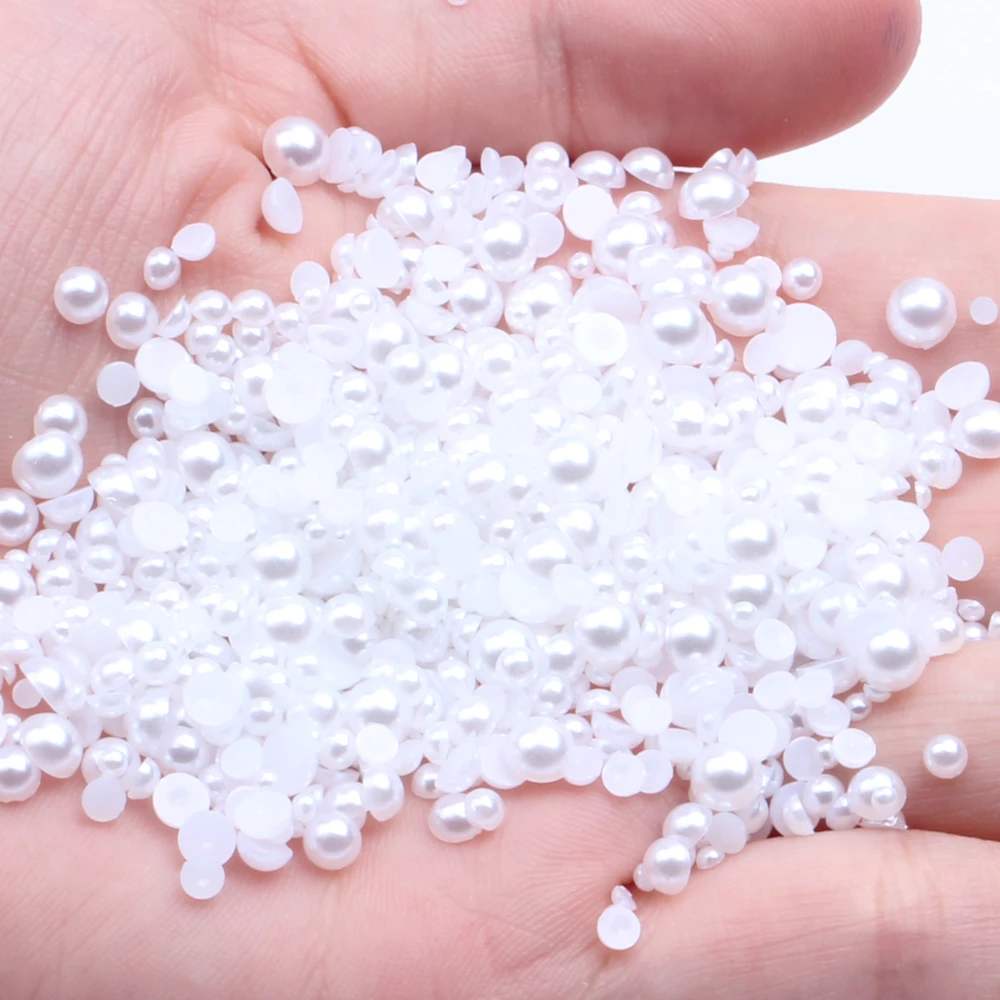 1000pcs 18mm White And Ivory Half Round Flatback Pearls Beads Glue On Resin Gems For Clothes Dresses DIY Jewelry Accessories