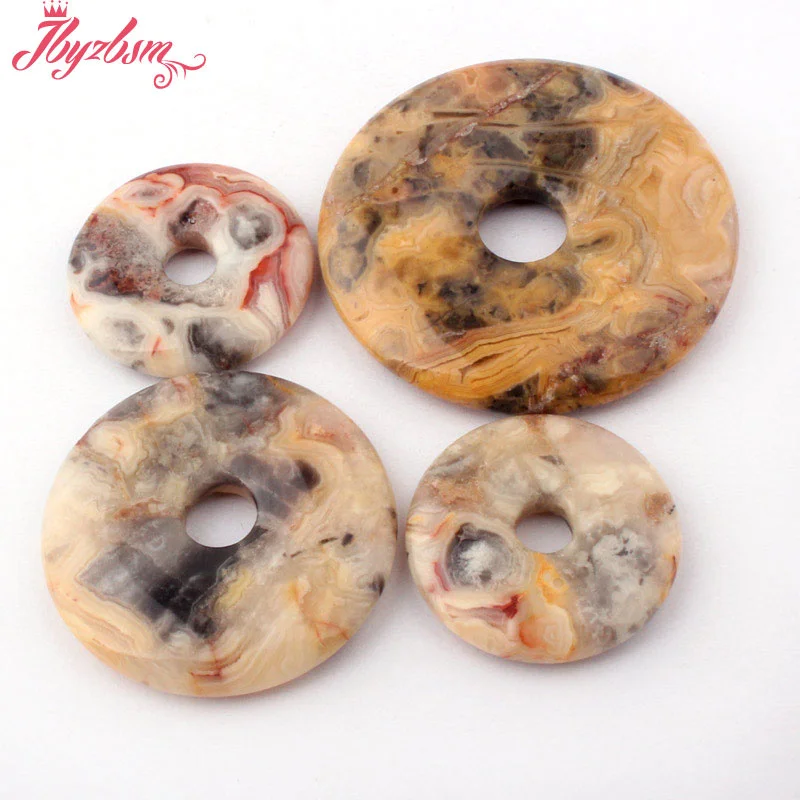 30,40,50mm Donut Circle Crazy Lace Agates Stone Beads 1 Pcs for DIY Accessories Pandant Necklace Charm Jewelry Components Making