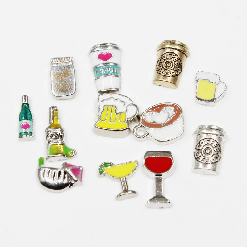 20pcs/lot Beer Coffee Drinks Juice Enamels Beverages Floating Charms For Glass Lockets Memory Pendant Jewelry Accessories