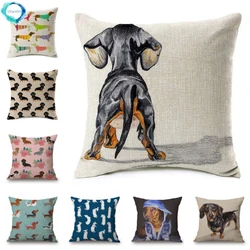 Dachshund Dog Cushion Covers Sausage Dog Painting Cotton Linen Decorative Pillow Covers Bedroom Sofa Home Decoration 45X45cm