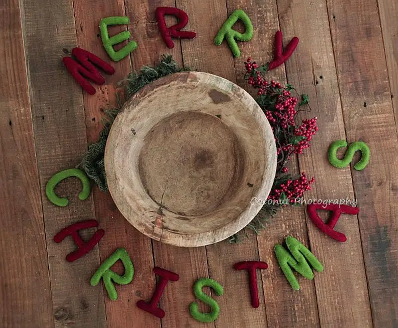 Adereços para fotografia de recém-nascidos de coco, letras de natal, feliz natal, feltro costurado à mão, decoração de fotos de bebê, neonatal