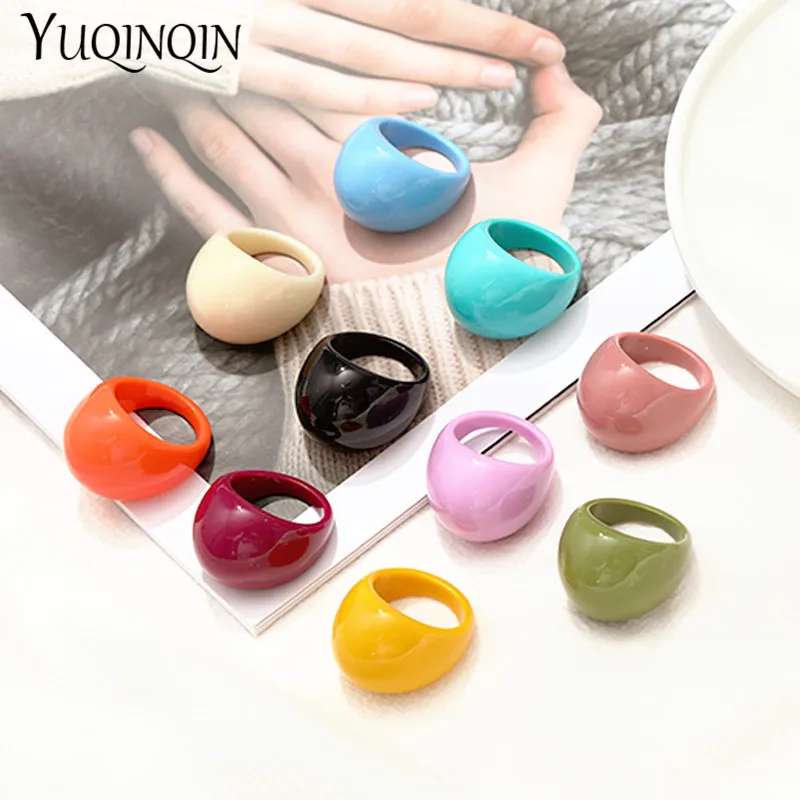 Large Cute Sweet Acrylic Rings For Teen Girls Big Colorful Resin Finger Rings For Women Minimalist Multicolor Fashion Rings