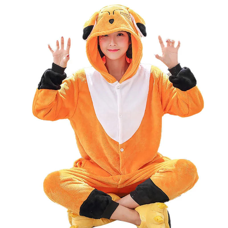 Fox Onesie Animal Kigurumis Flannel Adult Women Girl Orange Cute Pajama Winter Overall Holiday Party Jumpsuit Cartoon Sleep Wear