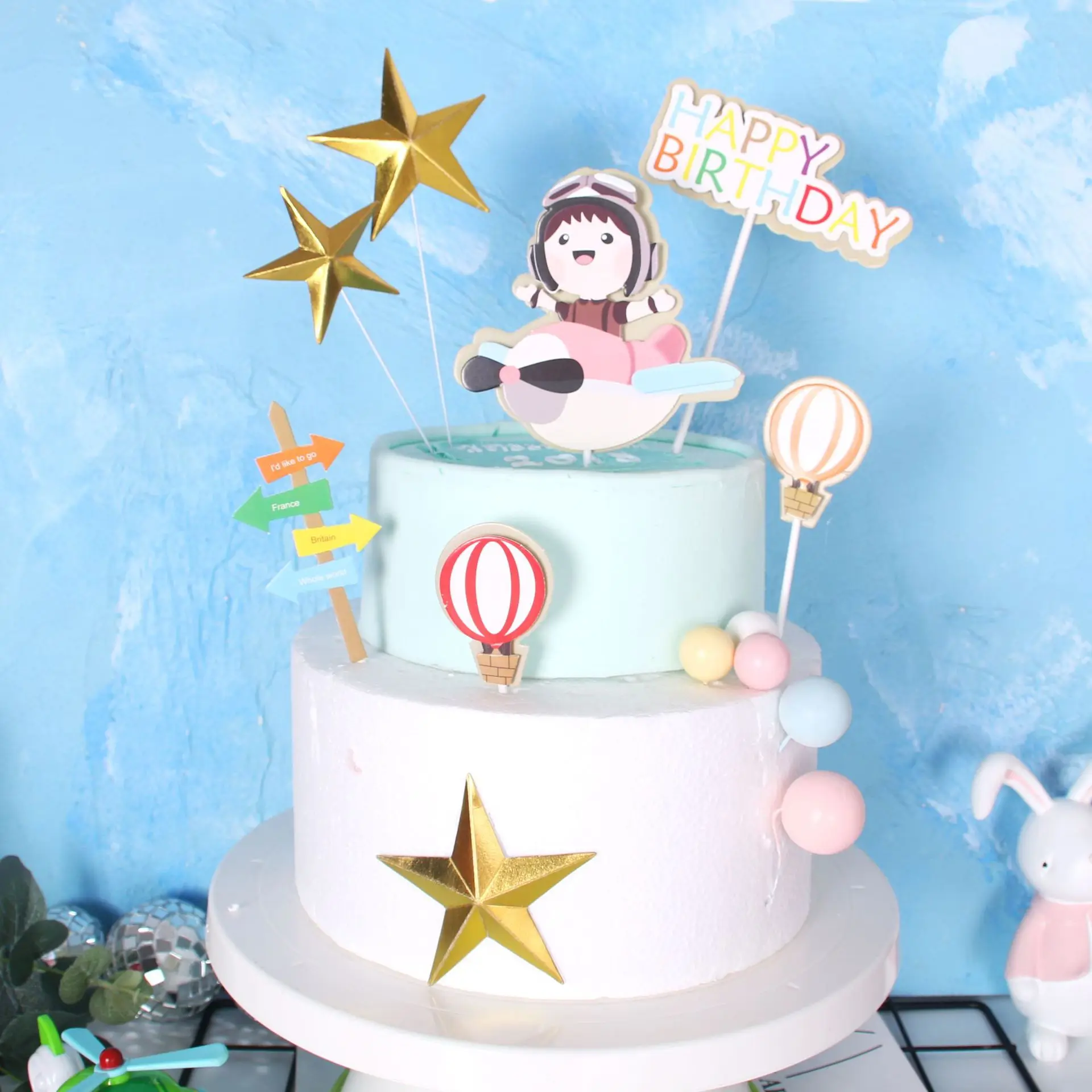 Stereo Fighter Plane Cake Cake Inserting Card Pilots Cake Decoration Small Train Cake Card Instert Cake Topper unicorn party