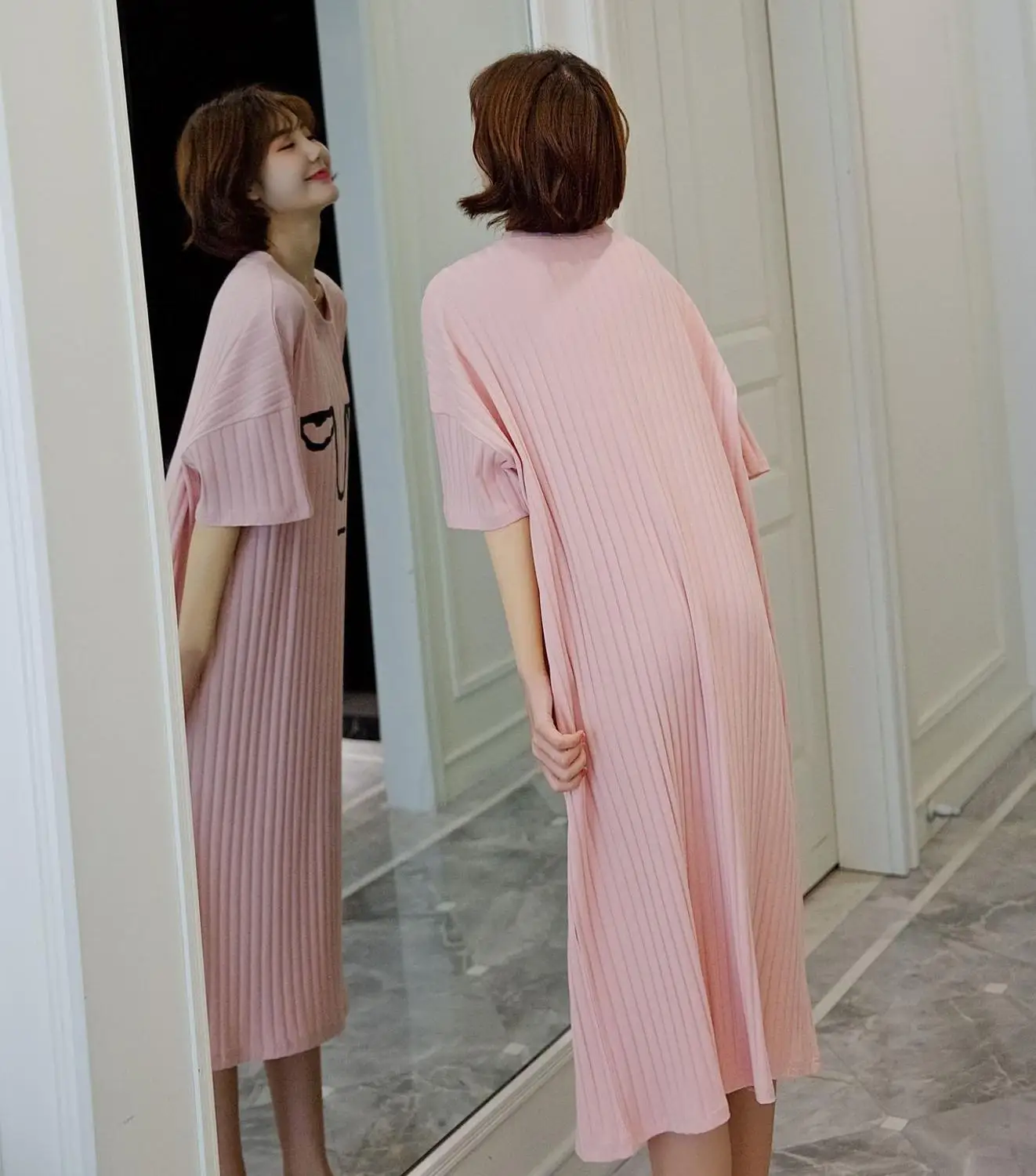 Oversize Long Nightgowns Women Cotton Night Dress Cute Cartoon Casual Big Size Home Dress Night Shirt Loose Sleepwear Nightwear