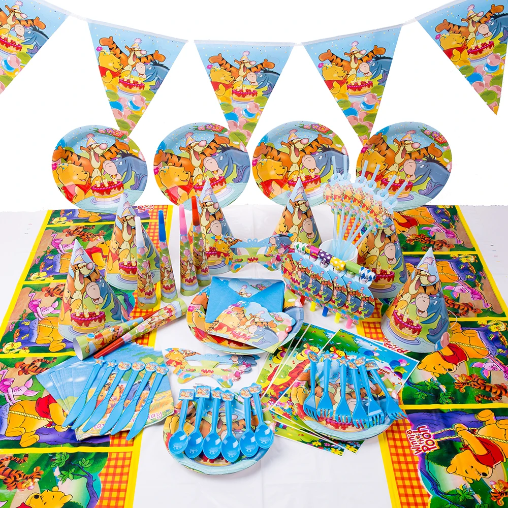 Disney Winnie the Pooh Party Decorative Supplies Disposable Cutlery Cup and Plate Children's Birthday Cubs Balloon Baby Shower