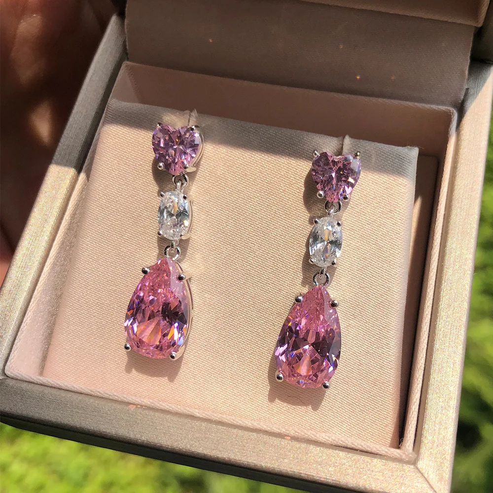 

HIBRIDE Top Quality Drop Earrings for Women CZ Tear Drop Earring Bridal Wedding Party Accessories E-19