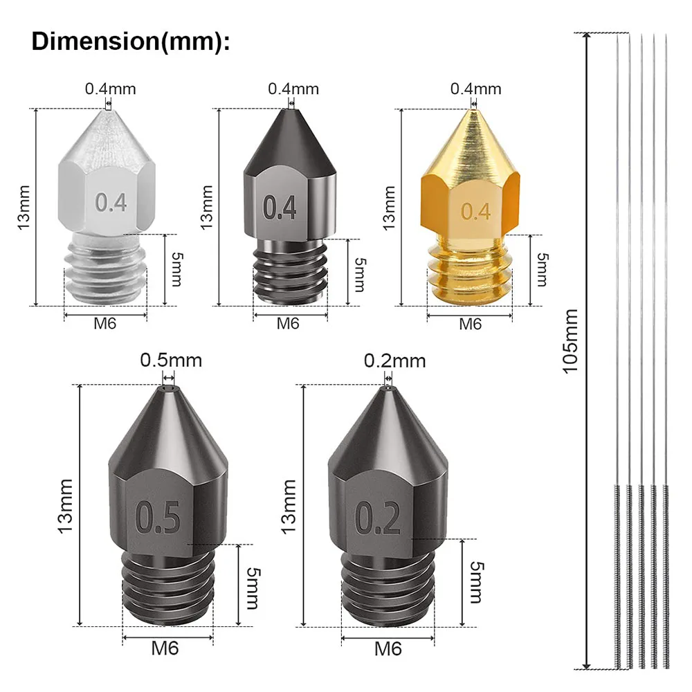 3D Printer Kit  CR10 Heating Block MK8  Nozzle 0.4mm Stainless Steel /Brass Cleaning Tools Tweezers Scissors Wrench Sleeve