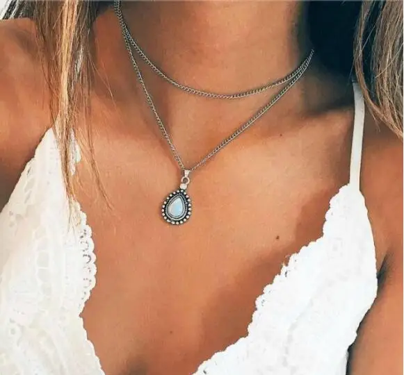 Aihua Heißer Verkauf Hohl Dreieck Herzen Mond Sterne Halsketten für Frauen Colliers Kette Halsketten Bijoux Collier Femme – Detail 3
