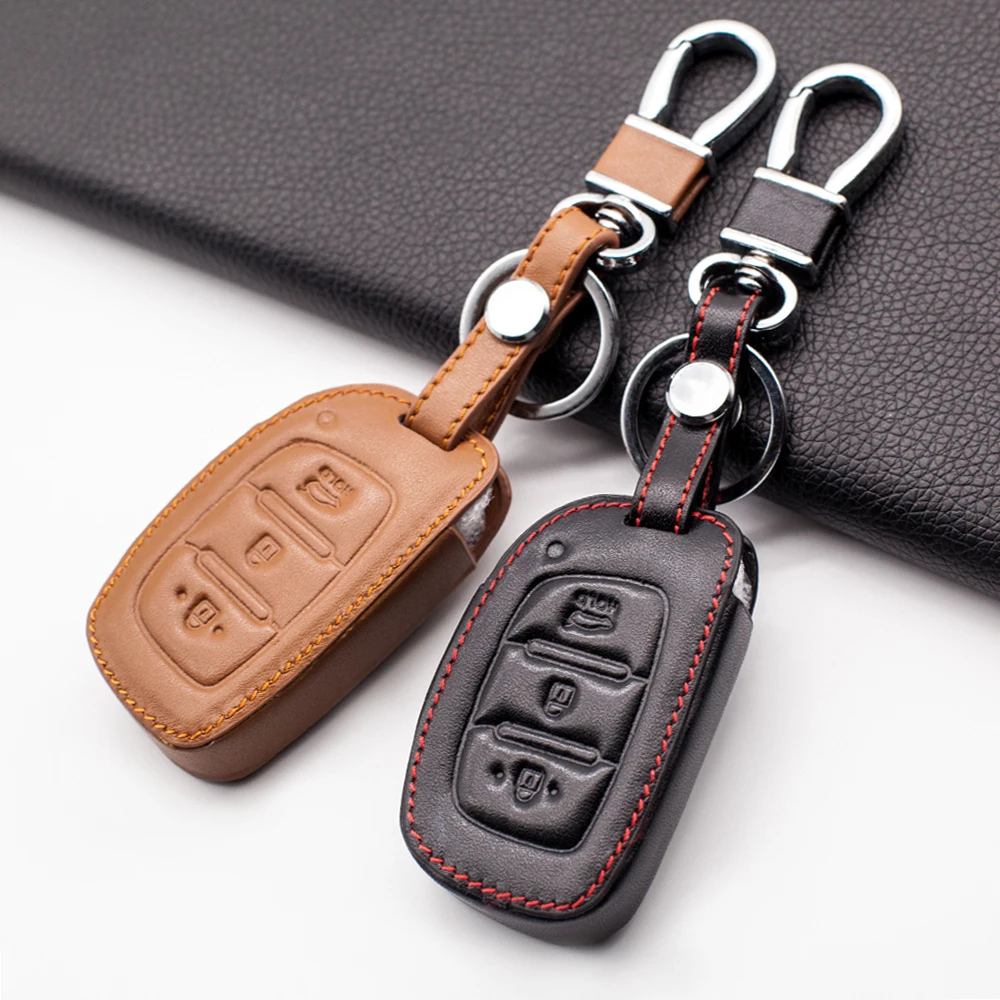 High Quality Leather Key Case For Hyundai IX25 IX35 I20 I30 I40 hb20 Santa Fe Creta Solaris 2017 Car Key Cover Accessories