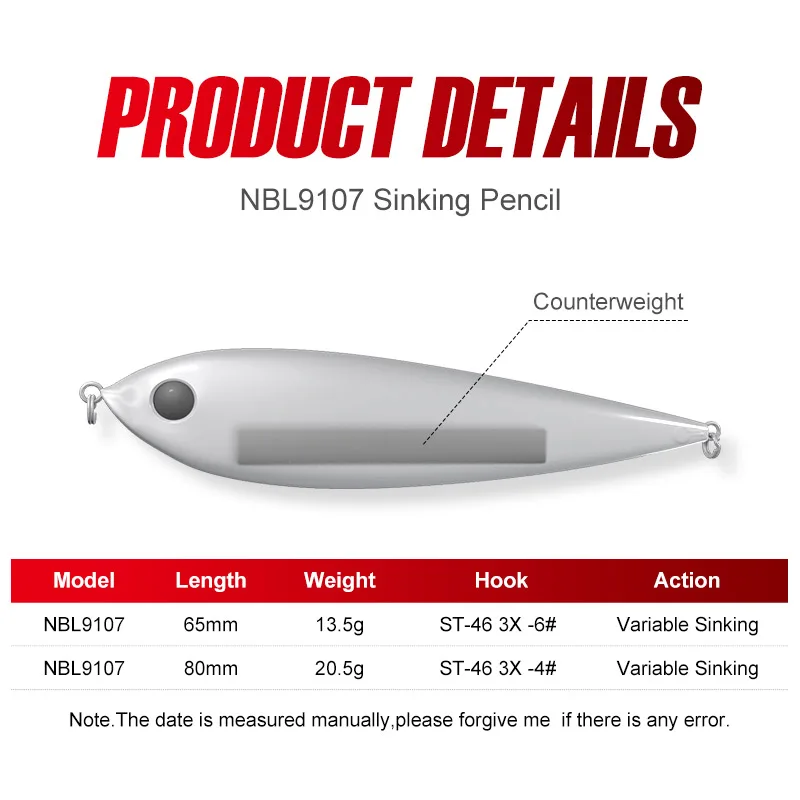 Noeby Fishing Lure Sinking Pencil Lure 80mm 21g Long Casting Stickbait Wobblers Artificial Hard Bait for Bass Fishing Lure