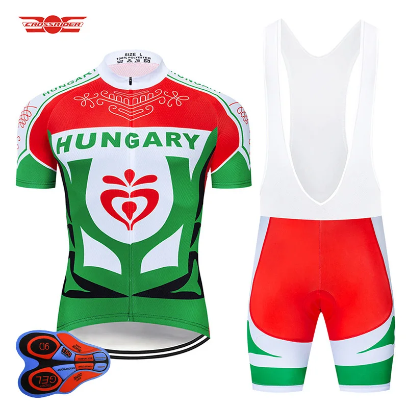 

Crossrider 2022 Team HUNGARY Cycling Jersey MTB Bicycle Clothing Bike Wear Clothes Men's Short GEL Bib Sets Maillot Culotte Suit