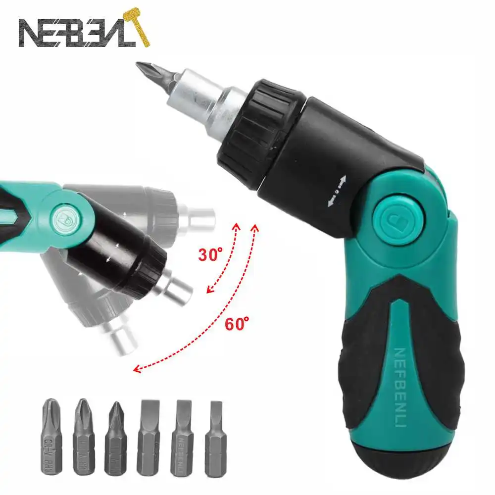 

Multi-functional Ratchet Screwdriver Set 60 Degree Foldable 1/4 Hex Interface Lock Disassemble Maintenance Tools