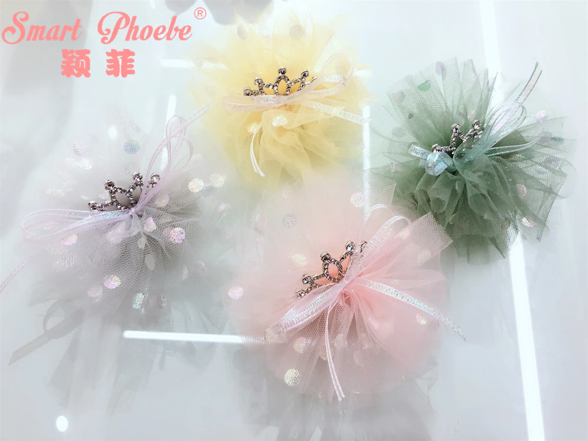 Boutique 15pcs Fashion Rhinestone Tiaras Hairpins Glitter Tulle Floral Crown Hair Clips Princess Headwear Girls Hair Accessories