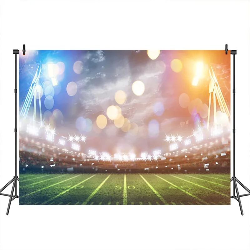 

Vinyl Fantasy Football field Photography Backdrop Bokeh spotlight Super bowl photoshoot background G-256