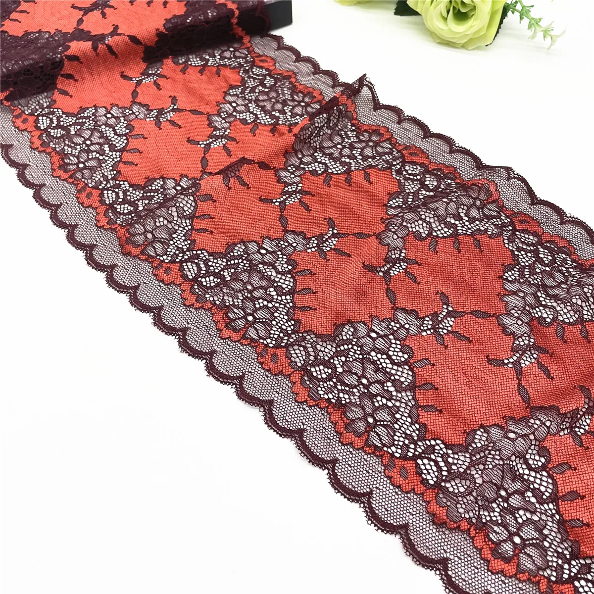 3y/Lot Width 8 1/2 inch (22cm) Dark Orange Elastic Stretch Lace Trim Lingerie Sewing Craft DIY Apparel Fabric Garment Accessory