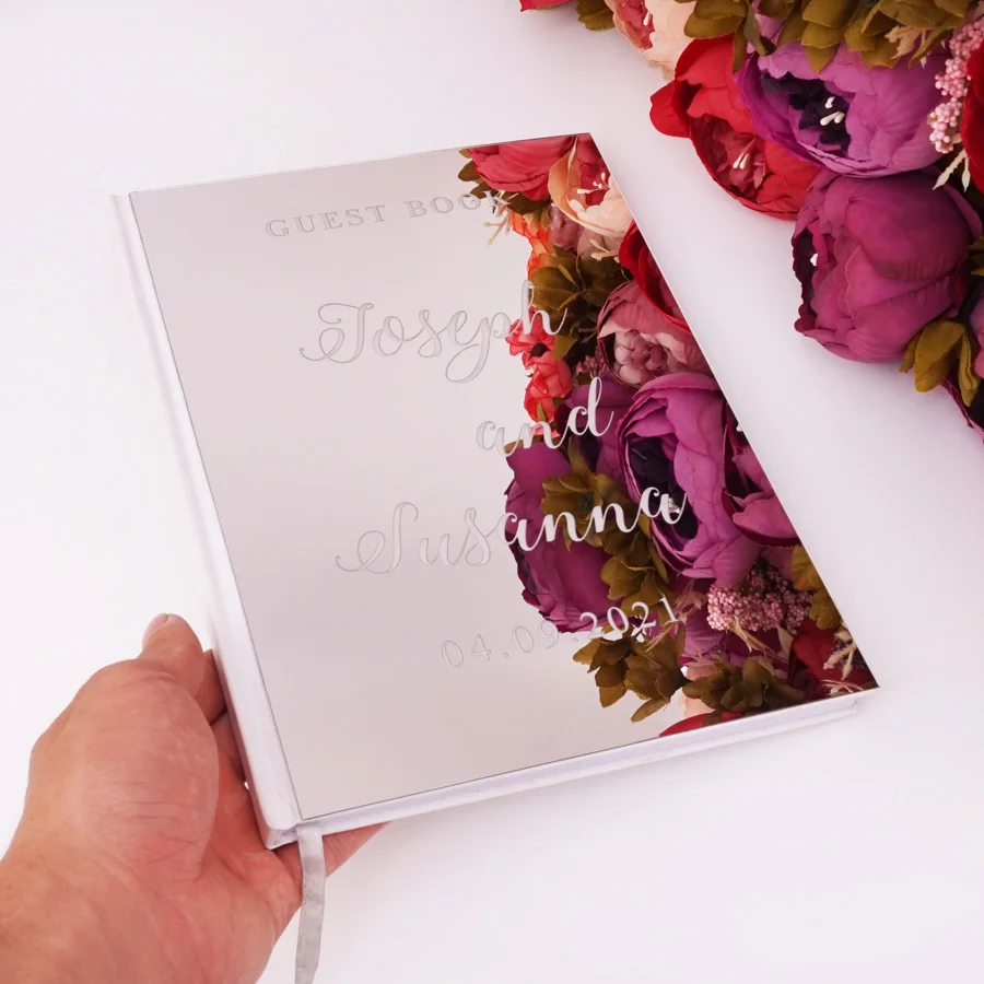 Personalized Wedding Guestbook Custom Acrylic Mirror Cover Signature Books Engagement Souvenir Party Decor Favors Gifts 26x19CM