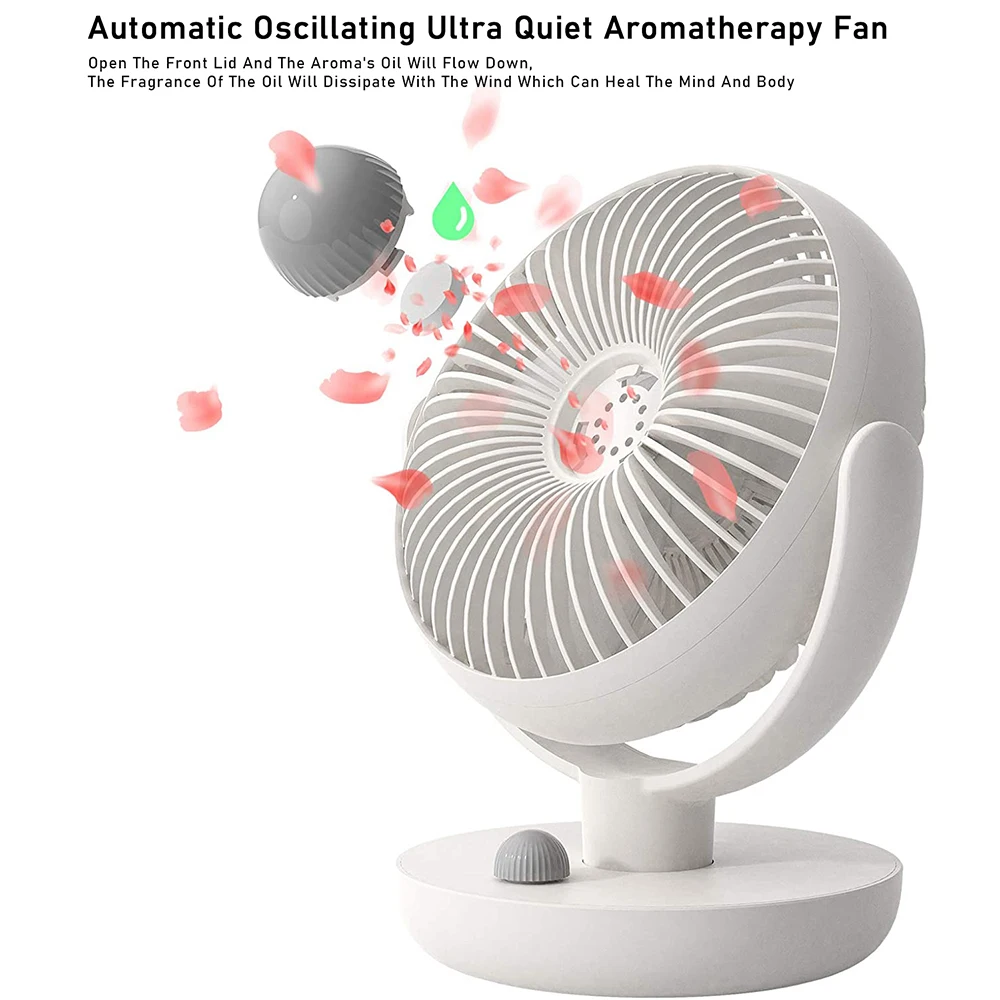 Aromatherapy Fan Desk Fan Portable Personal Cooling Fan 10 Speeds Adjustable 120-degree Shaking Head 90-degree Up and Down Tilt