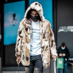 Winter Men Faux Fur Leopard Pattern Coat Jacket Male Fashion Loose Warm Coat Male Streetwear Thicken Outwear Oversize Jacket