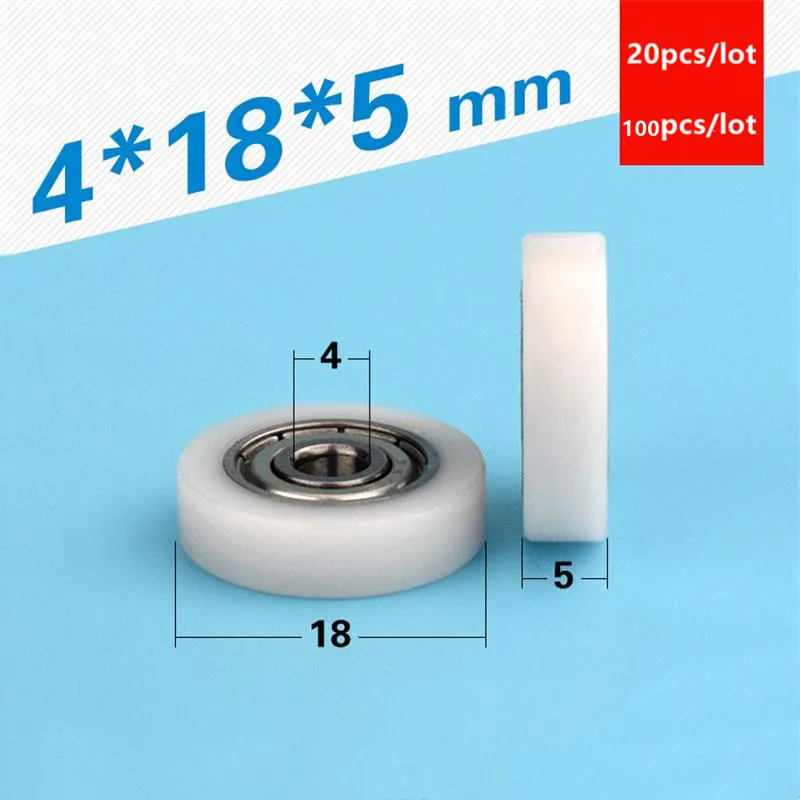 

20pcs/100pcs 4*18*5mm flat roller 624ZZ 624 bearing POM plastic coated pulley door drawer showcase guide wheel low noise 4x18x5