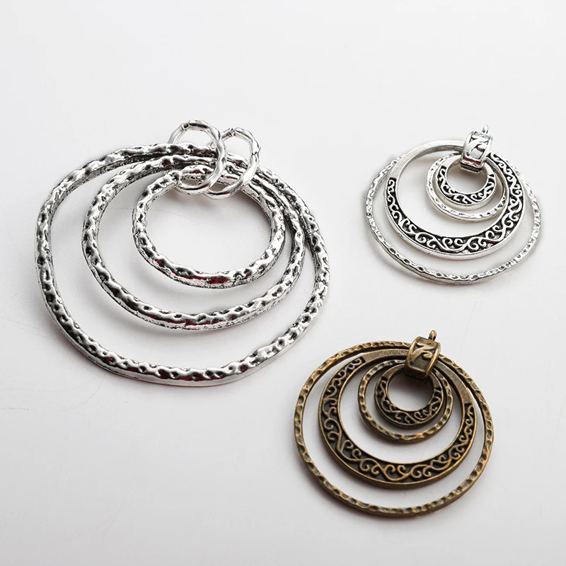 2PCS Hollow Open Large Hammer Many Circle Round Alloy Metal Charms Pendants for Necklaces DIY Jewelry Making Crafts Findings